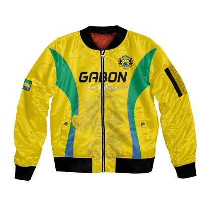 Custom Gabon Football Sleeve Zip Bomber Jacket Go Champions Les Pantheres - African Pride
