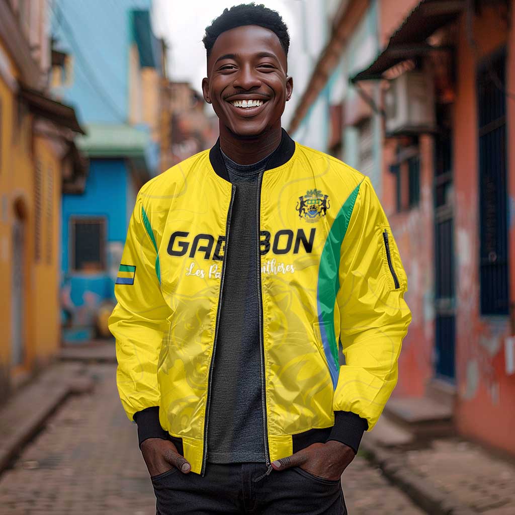 Custom Gabon Football Sleeve Zip Bomber Jacket Go Champions Les Pantheres - African Pride