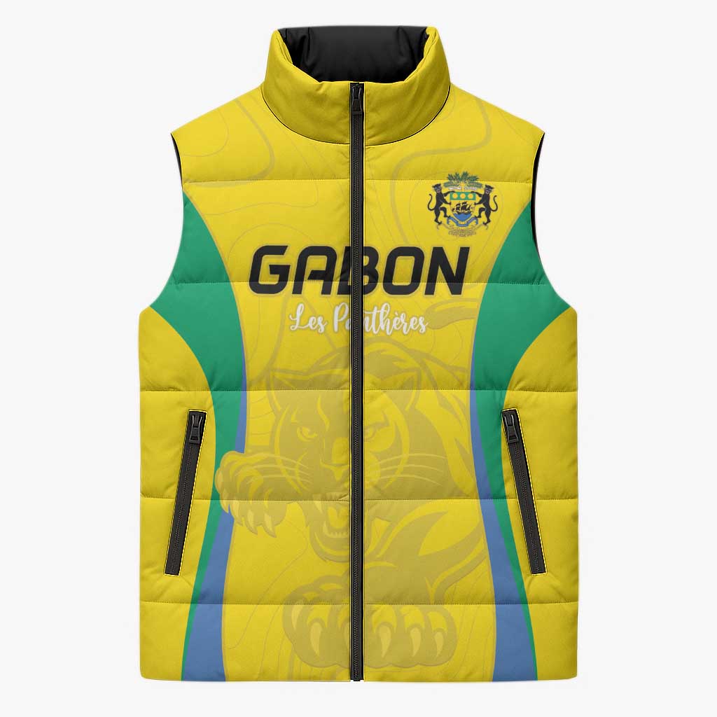 Custom Gabon Football Sleeveless Puffer Jacket Go Champions Les Pantheres - African Pride