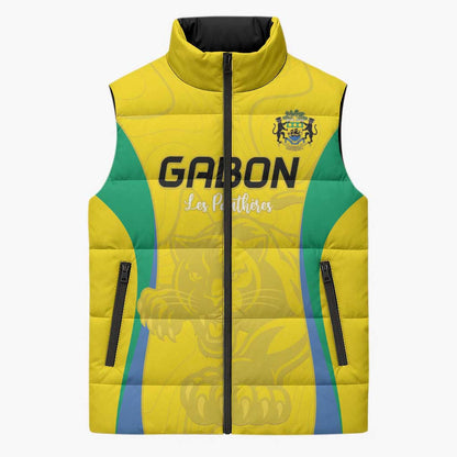 Custom Gabon Football Sleeveless Puffer Jacket Go Champions Les Pantheres - African Pride