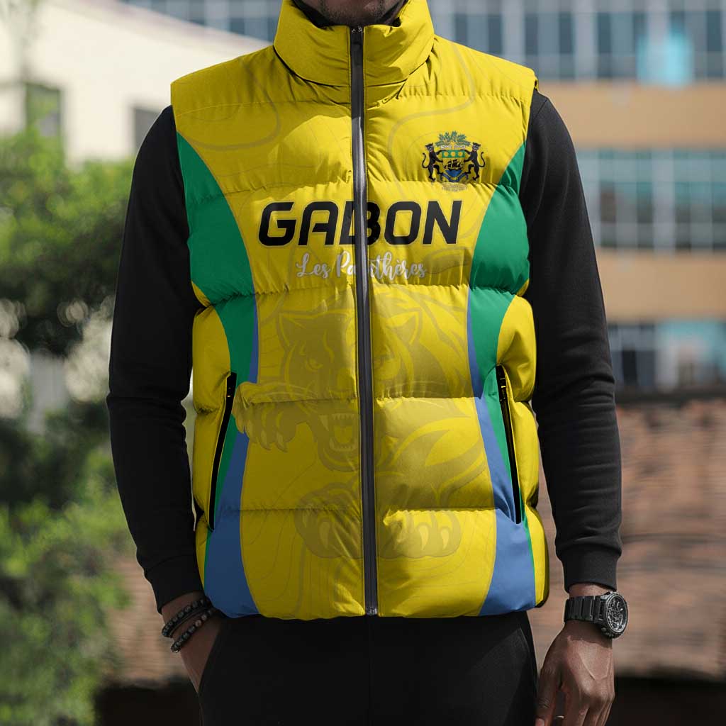 Custom Gabon Football Sleeveless Puffer Jacket Go Champions Les Pantheres - African Pride