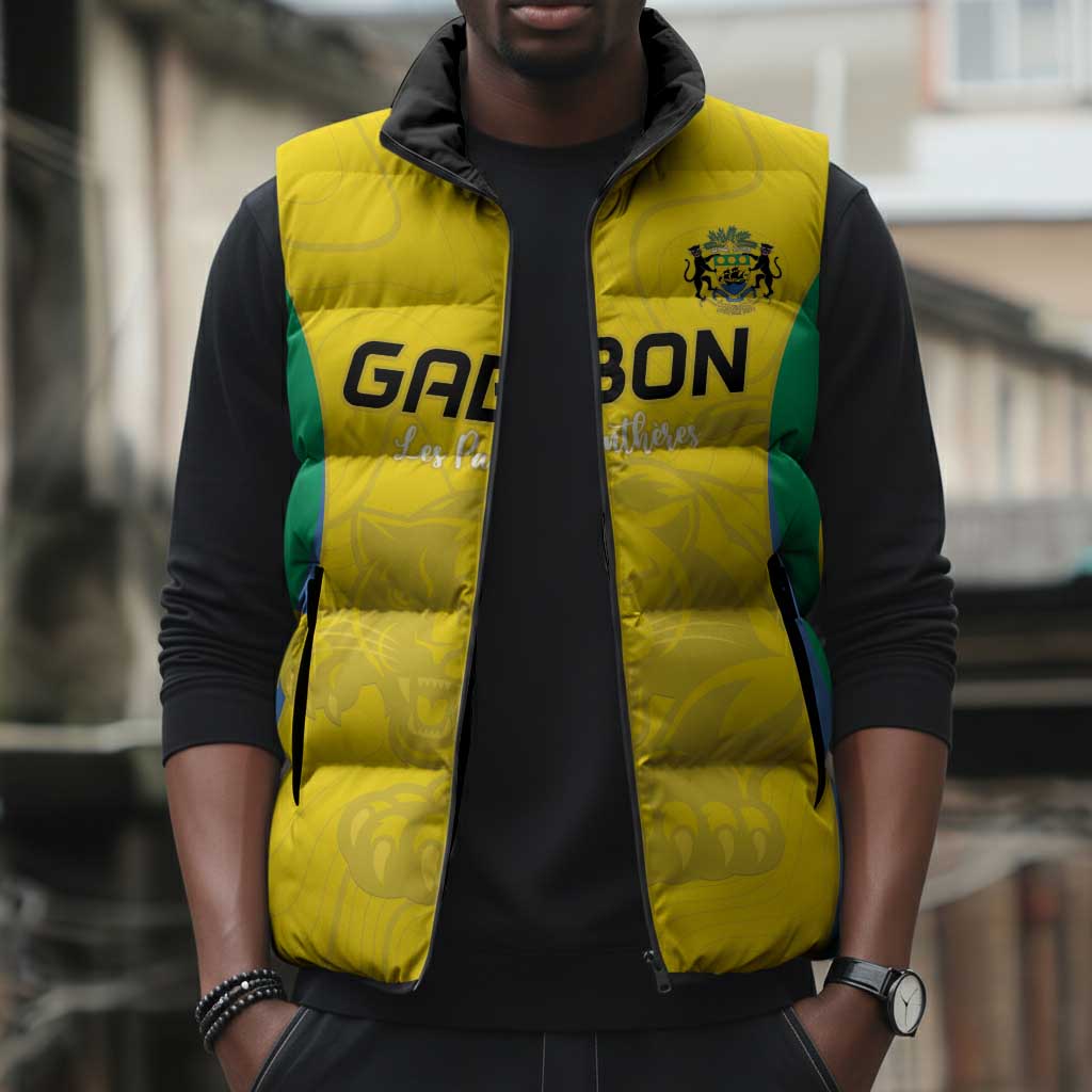 Custom Gabon Football Sleeveless Puffer Jacket Go Champions Les Pantheres - African Pride