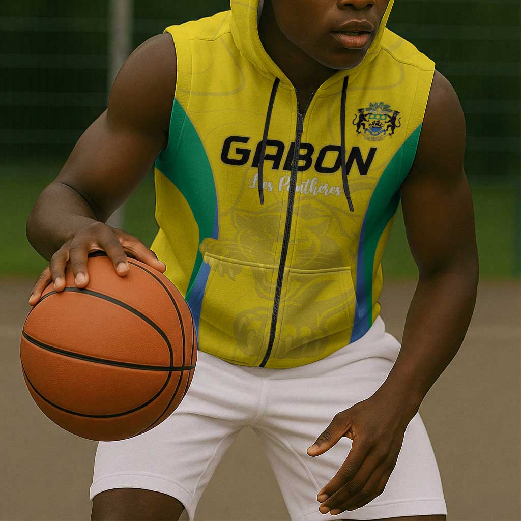 Custom Gabon Football Sleeveless Zip Hoodie Go Champions Les Pantheres - African Pride