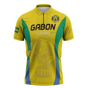 Custom Gabon Football Zipper Polo Shirt Go Champions Les Pantheres - African Pride