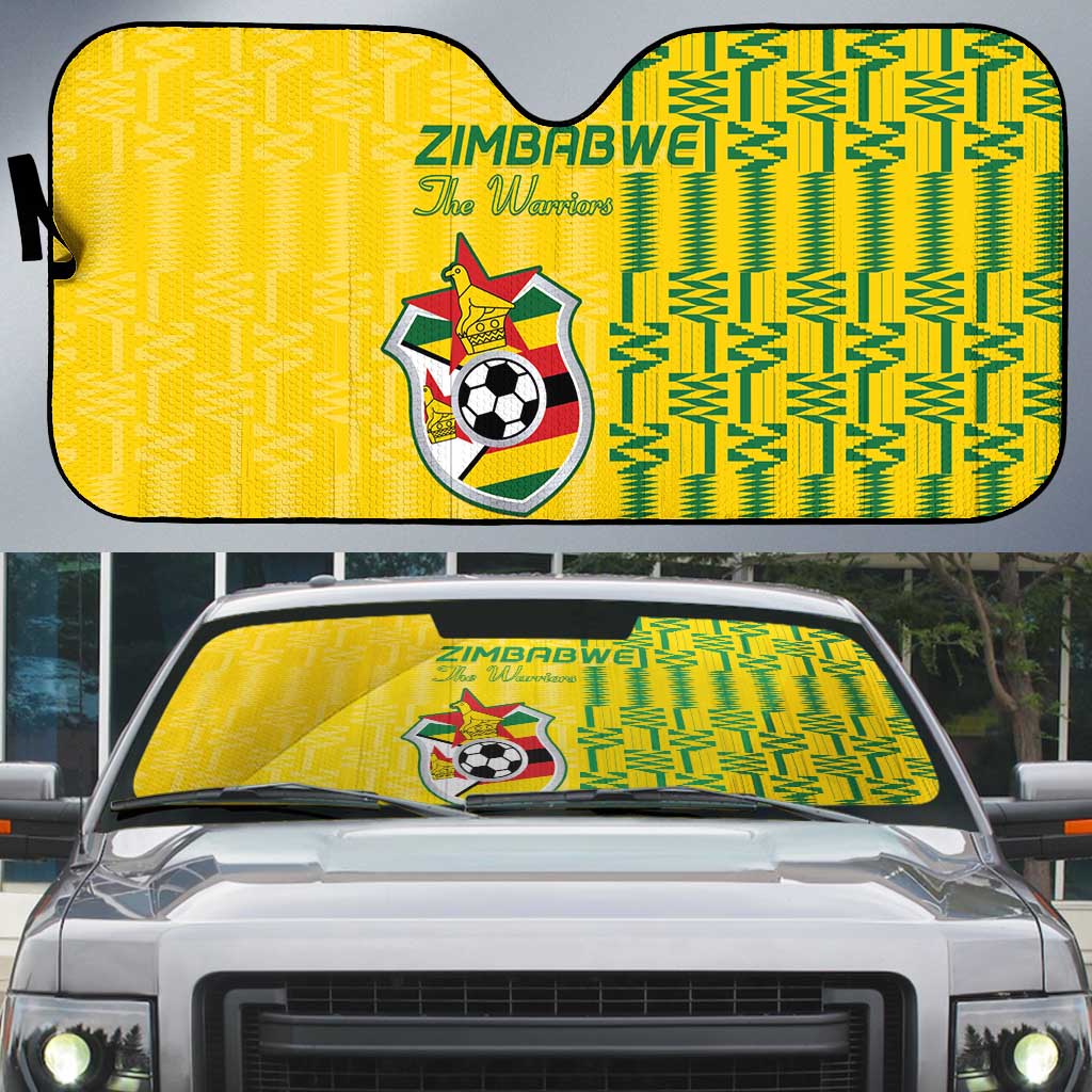 Zimbabwe Football Auto Sun Shade Come On Warriors - Kente Pattern - African Pride