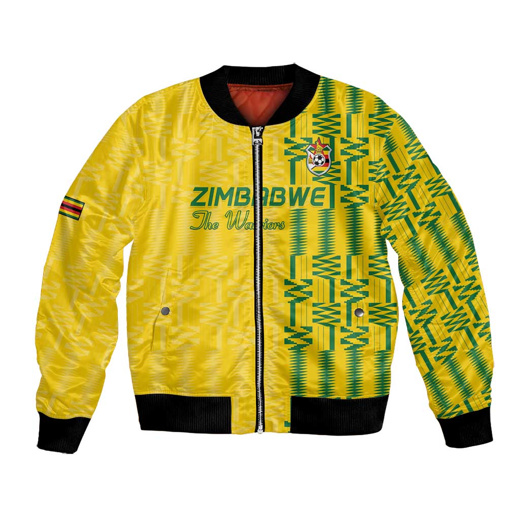 Custom Zimbabwe Football Bomber Jacket Come On Warriors - Kente Pattern - African Pride