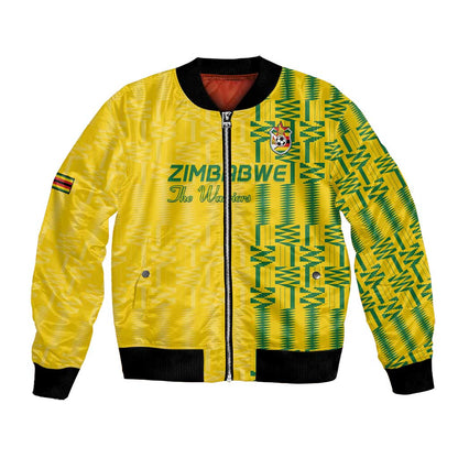Custom Zimbabwe Football Bomber Jacket Come On Warriors - Kente Pattern - African Pride