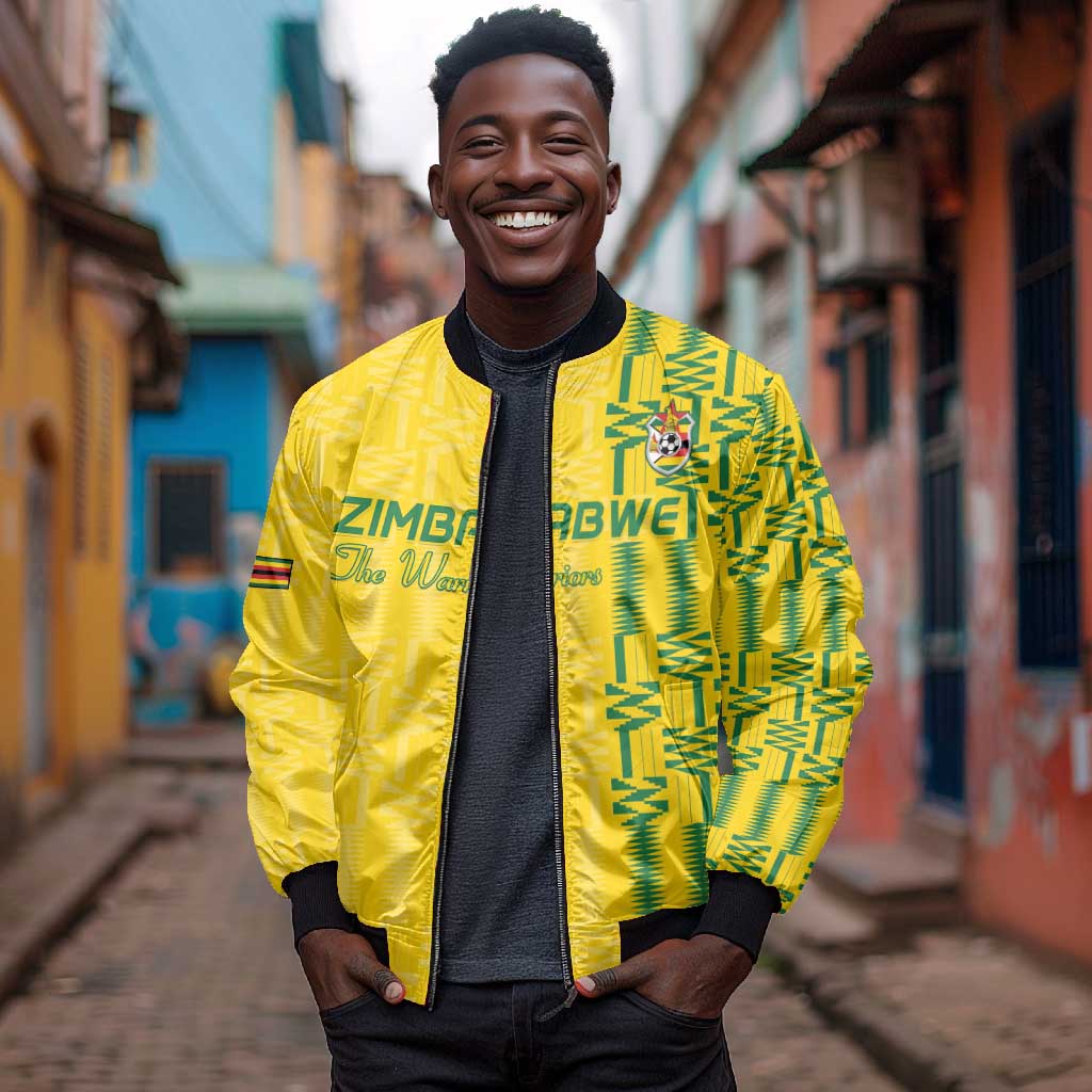 Custom Zimbabwe Football Bomber Jacket Come On Warriors - Kente Pattern - African Pride