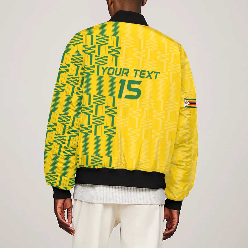 Custom Zimbabwe Football Bomber Jacket Come On Warriors - Kente Pattern - African Pride