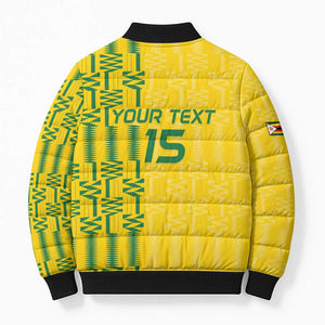 Custom Zimbabwe Football Bomber Puffer Jacket Come On Warriors - Kente Pattern - African Pride