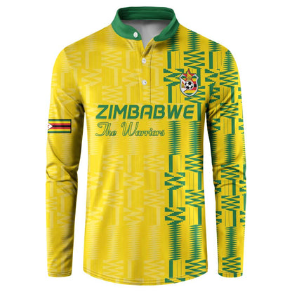 Custom Zimbabwe Football Button Sweatshirt Come On Warriors - Kente Pattern