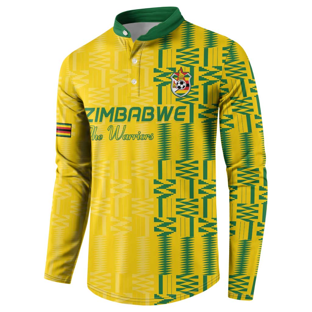 Custom Zimbabwe Football Button Sweatshirt Come On Warriors - Kente Pattern