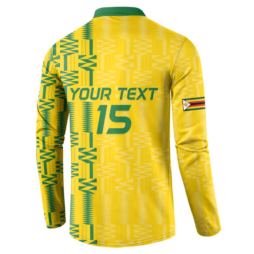 Custom Zimbabwe Football Button Sweatshirt Come On Warriors - Kente Pattern