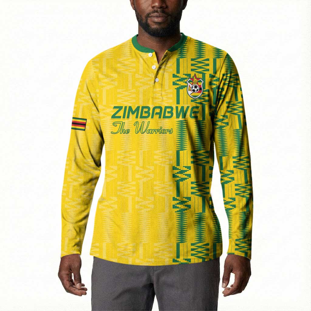 Custom Zimbabwe Football Button Sweatshirt Come On Warriors - Kente Pattern