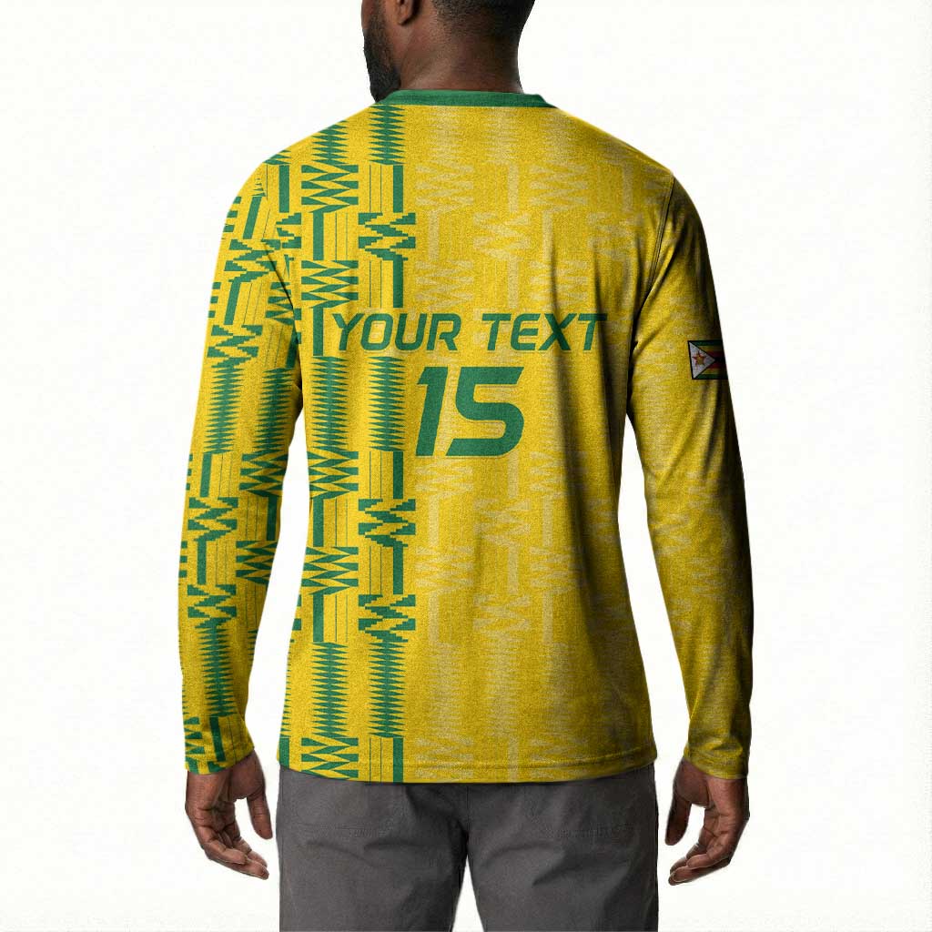 Custom Zimbabwe Football Button Sweatshirt Come On Warriors - Kente Pattern