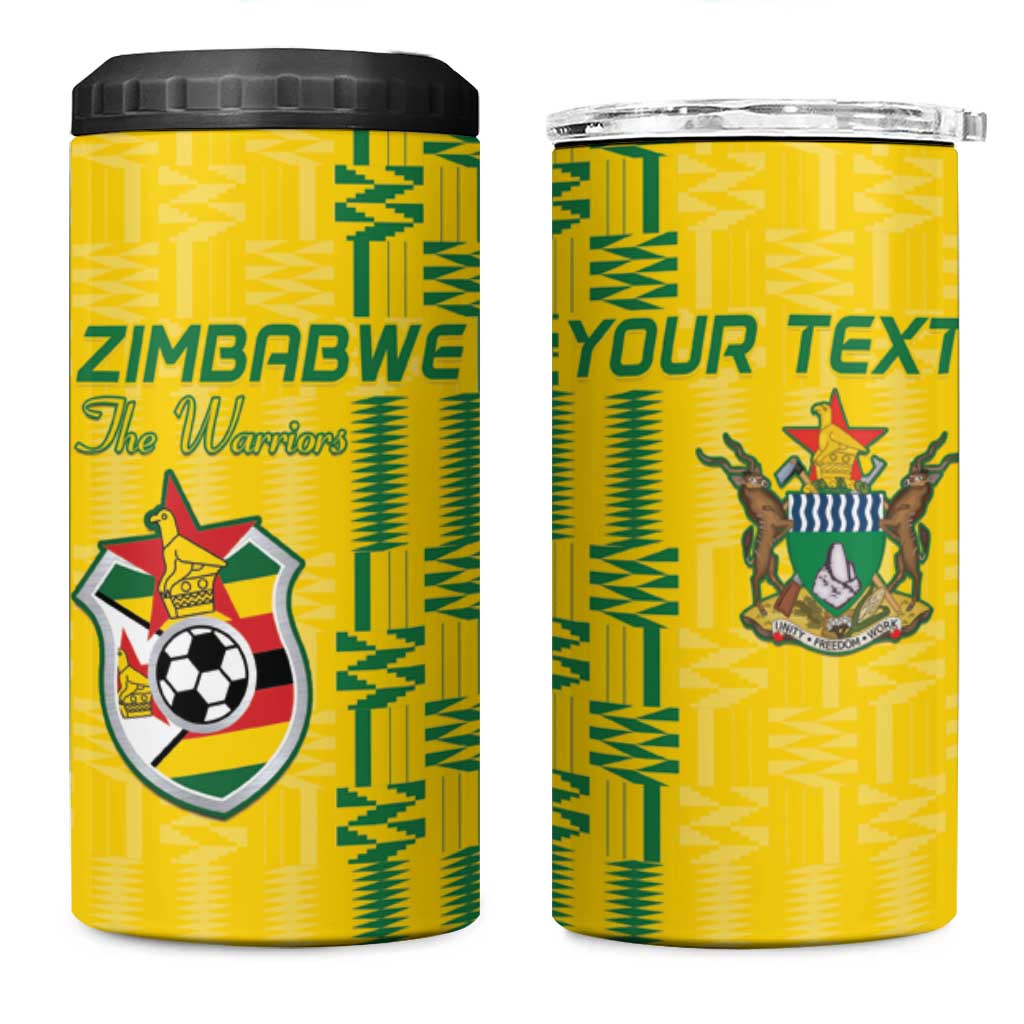 Custom Zimbabwe Football 4 in 1 Can Cooler Tumbler Come On Warriors - Kente Pattern - African Pride