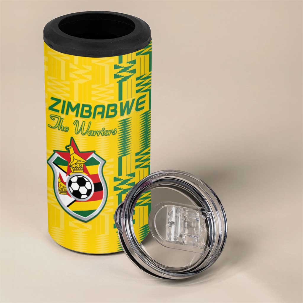 Custom Zimbabwe Football 4 in 1 Can Cooler Tumbler Come On Warriors - Kente Pattern - African Pride