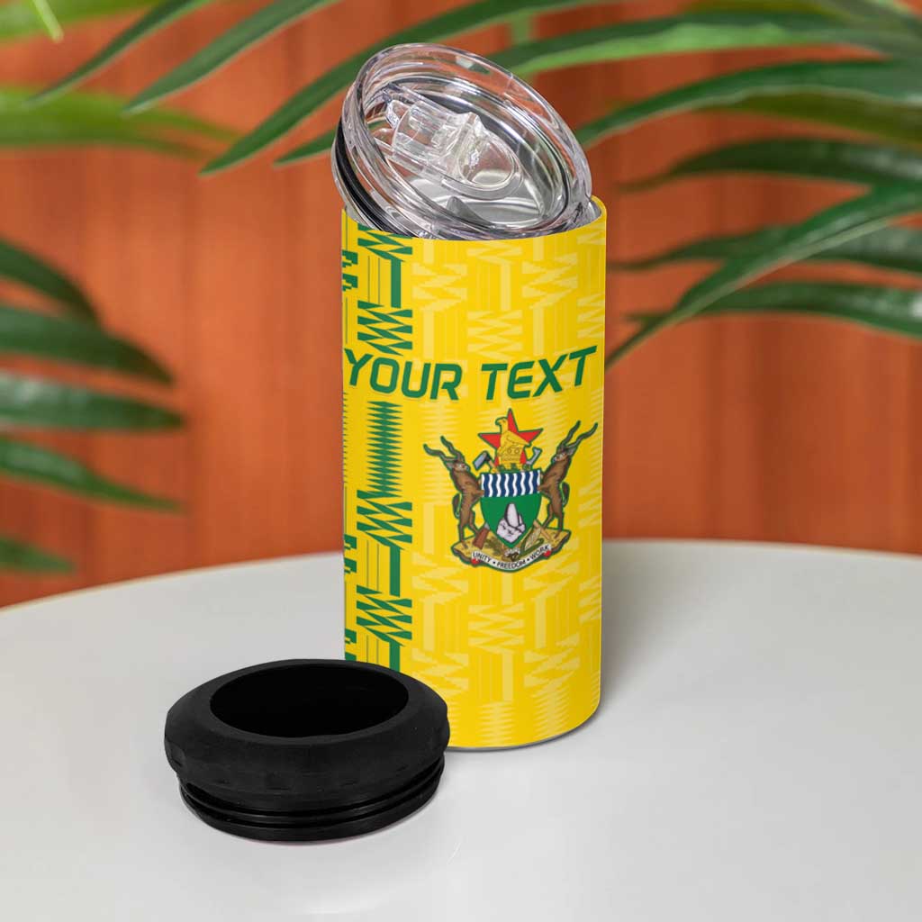 Custom Zimbabwe Football 4 in 1 Can Cooler Tumbler Come On Warriors - Kente Pattern - African Pride