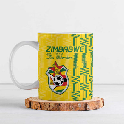 Custom Zimbabwe Football Ceramic Mug Come On Warriors - Kente Pattern - African Pride