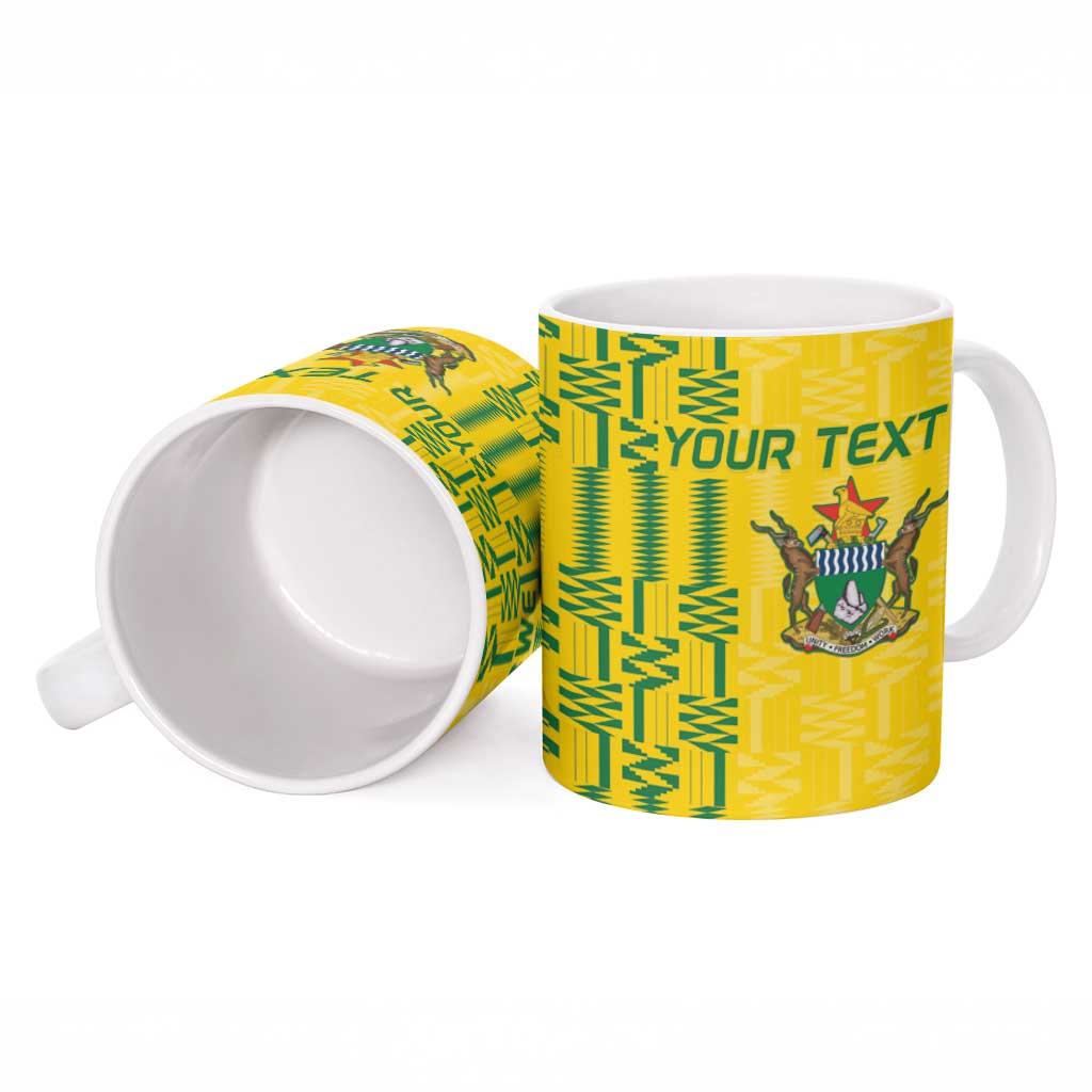 Custom Zimbabwe Football Ceramic Mug Come On Warriors - Kente Pattern - African Pride