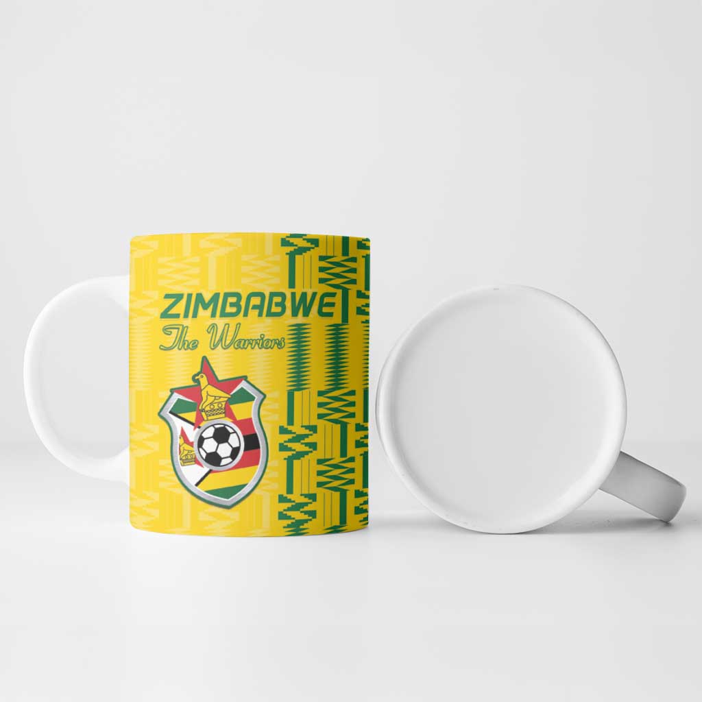 Custom Zimbabwe Football Ceramic Mug Come On Warriors - Kente Pattern - African Pride