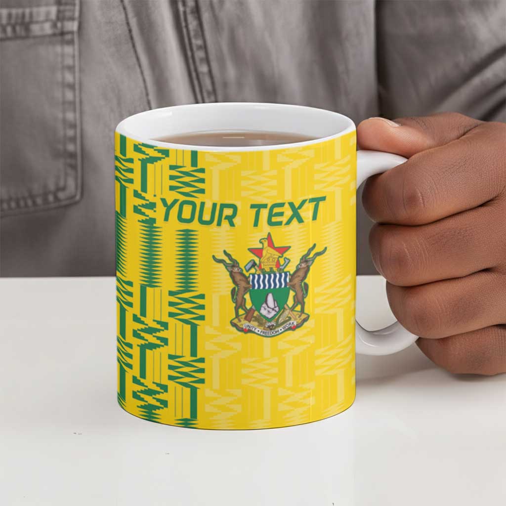Custom Zimbabwe Football Ceramic Mug Come On Warriors - Kente Pattern - African Pride