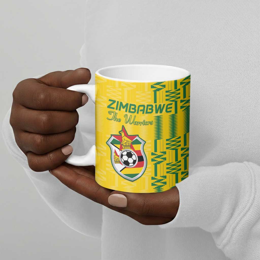 Custom Zimbabwe Football Ceramic Mug Come On Warriors - Kente Pattern - African Pride