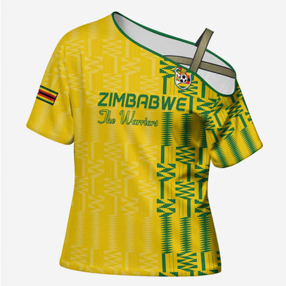 Custom Zimbabwe Football Cross Shoulder Shirt Come On Warriors - Kente Pattern - African Pride