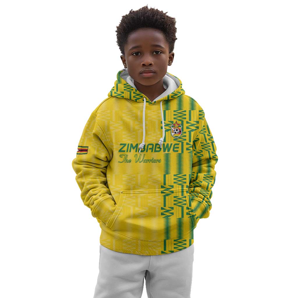 Custom Zimbabwe Football Kid Hoodie Come On Warriors - Kente Pattern - African Pride