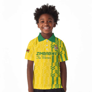Custom Zimbabwe Football Kid Polo Shirt Come On Warriors - Kente Pattern - African Pride
