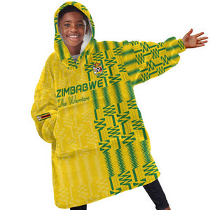 Custom Zimbabwe Football Kid Wearable Blanket Hoodie Come On Warriors - Kente Pattern - African Pride