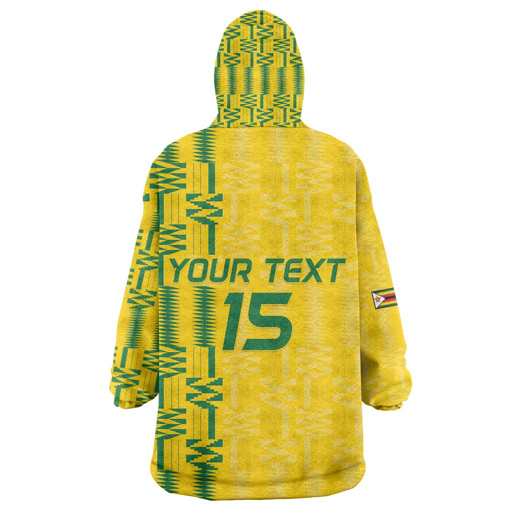 Custom Zimbabwe Football Kid Wearable Blanket Hoodie Come On Warriors - Kente Pattern - African Pride