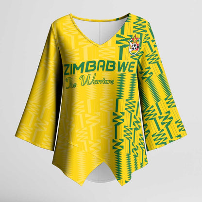 Custom Zimbabwe Football Kimono Sleeve Blouse Come On Warriors - Kente Pattern - African Pride