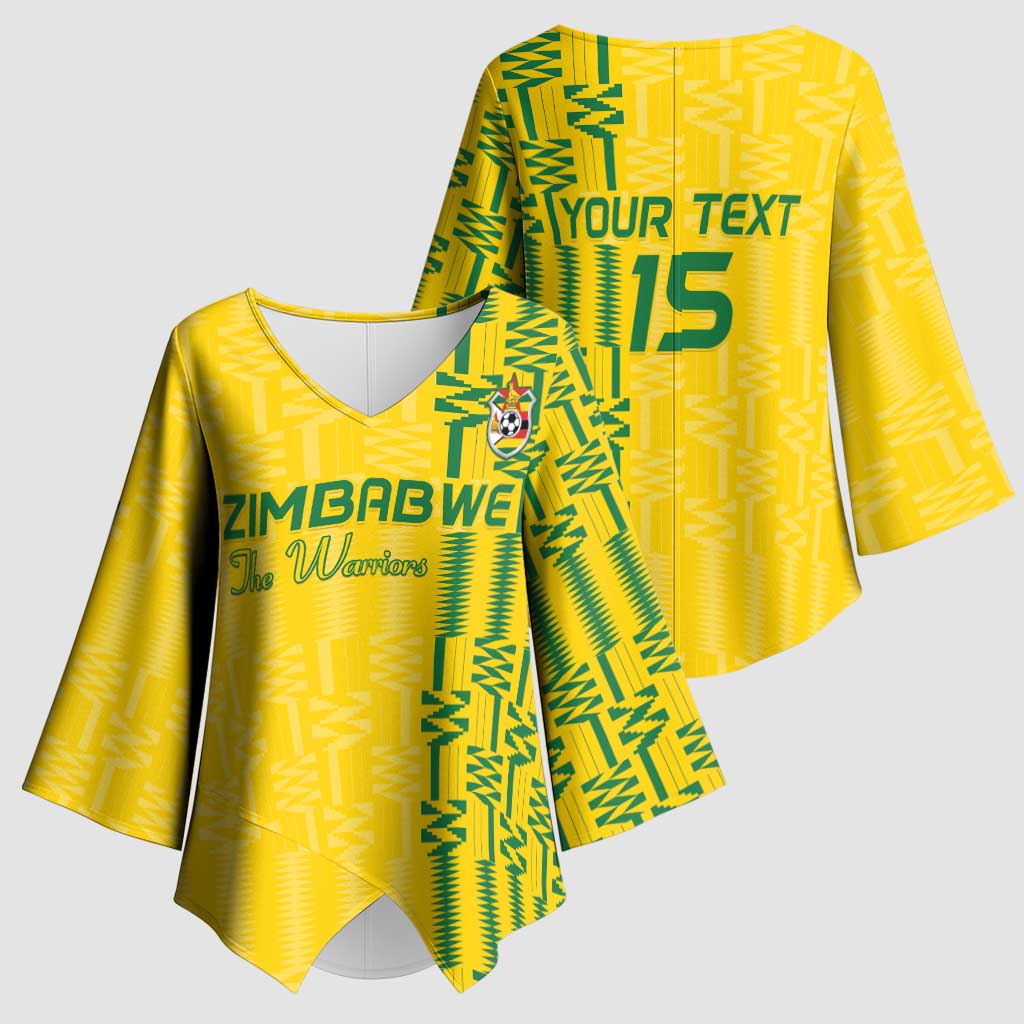 Custom Zimbabwe Football Kimono Sleeve Blouse Come On Warriors - Kente Pattern - African Pride
