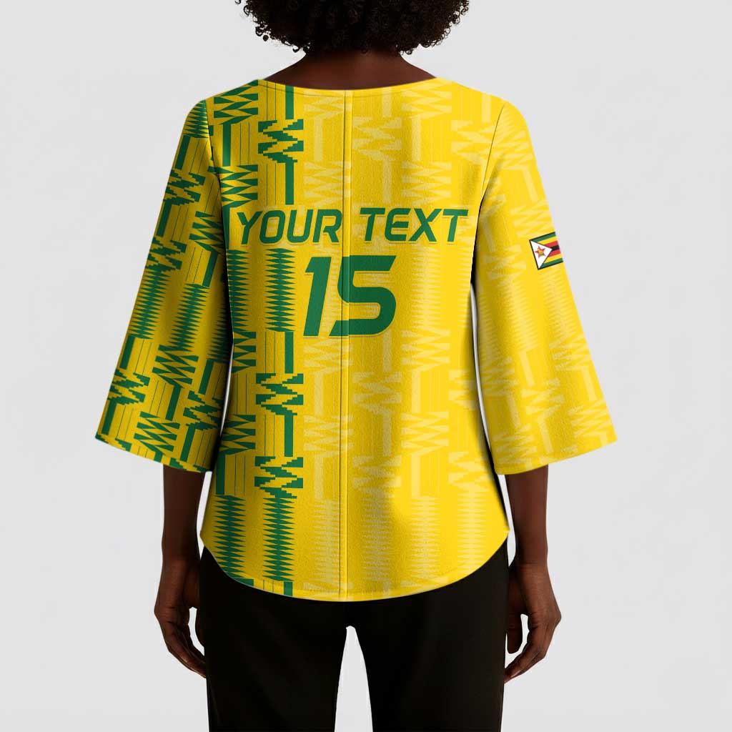 Custom Zimbabwe Football Kimono Sleeve Blouse Come On Warriors - Kente Pattern - African Pride