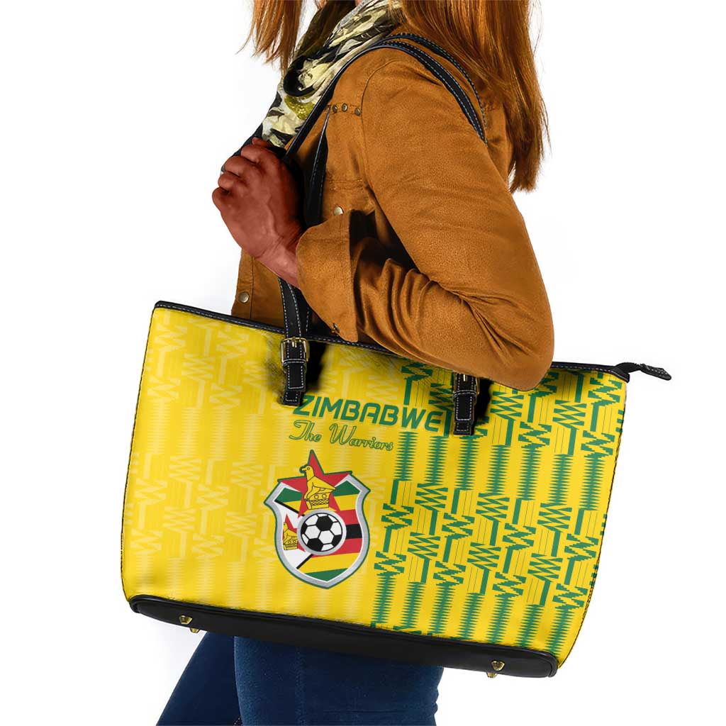 Zimbabwe Football Leather Tote Bag Come On Warriors - Kente Pattern - African Pride