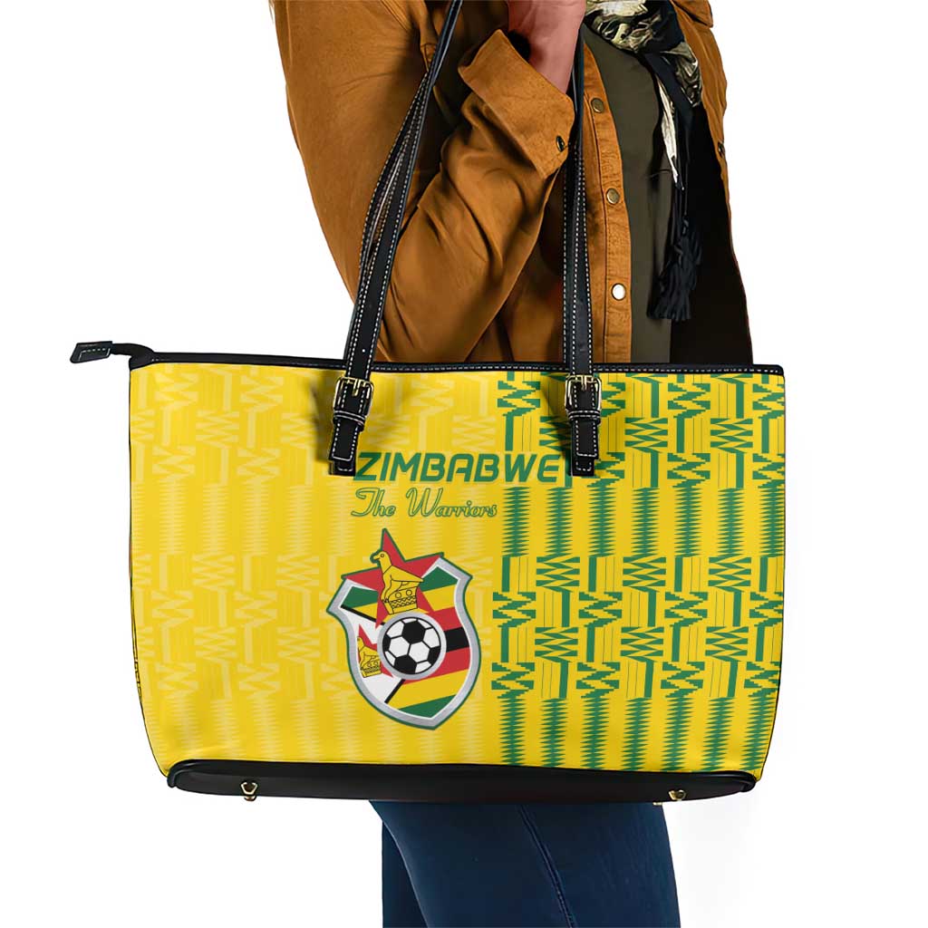 Zimbabwe Football Leather Tote Bag Come On Warriors - Kente Pattern - African Pride