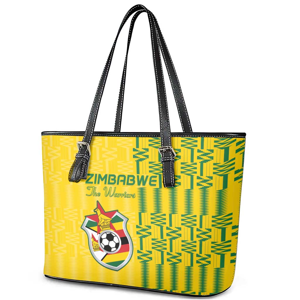 Zimbabwe Football Leather Tote Bag Come On Warriors - Kente Pattern - African Pride