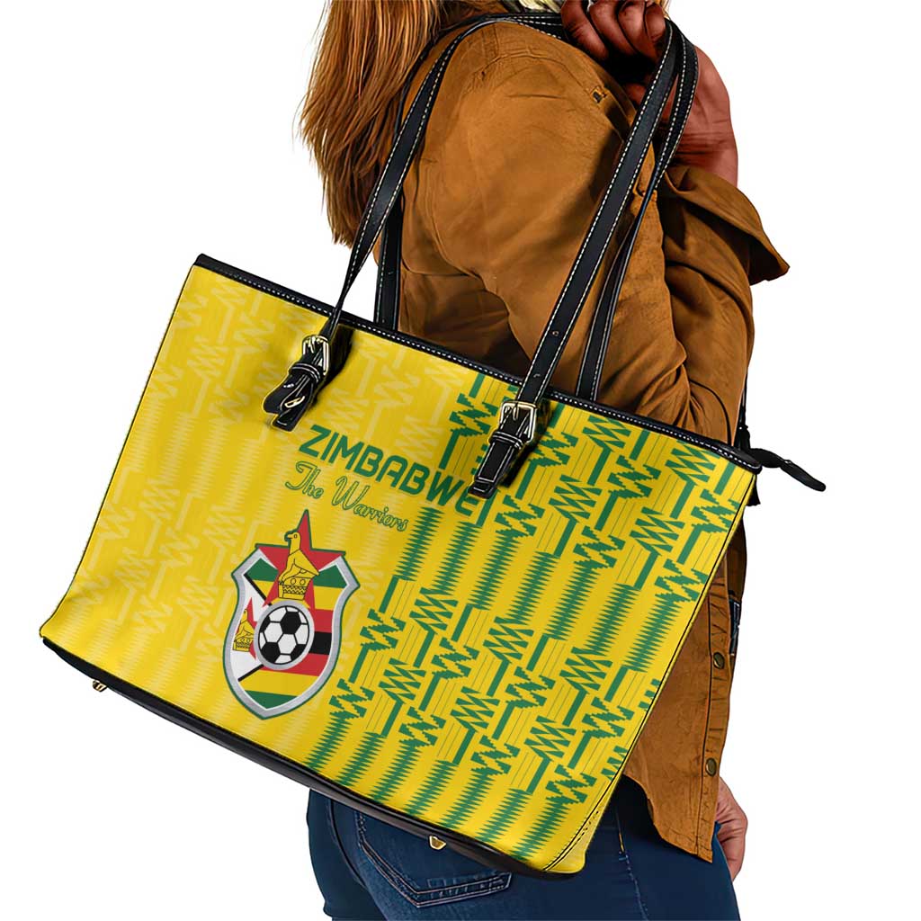 Zimbabwe Football Leather Tote Bag Come On Warriors - Kente Pattern - African Pride