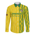 Custom Zimbabwe Football Long Sleeve Button Shirt Come On Warriors - Kente Pattern - African Pride