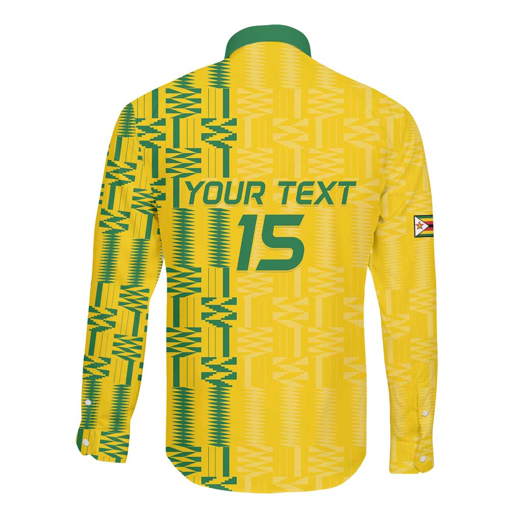 Custom Zimbabwe Football Long Sleeve Button Shirt Come On Warriors - Kente Pattern - African Pride