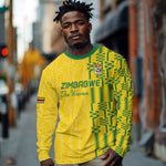 Custom Zimbabwe Football Long Sleeve Shirt Come On Warriors - Kente Pattern - African Pride