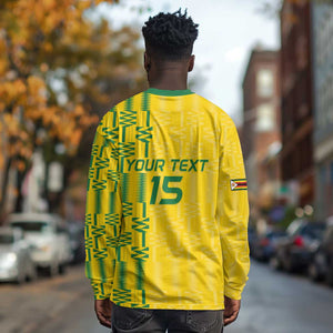 Custom Zimbabwe Football Long Sleeve Shirt Come On Warriors - Kente Pattern - African Pride