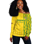 Custom Zimbabwe Football Off Shoulder Sweater Come On Warriors - Kente Pattern - African Pride
