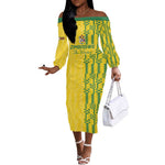 Custom Zimbabwe Football Off The Shoulder Long Sleeve Dress Come On Warriors - Kente Pattern - African Pride
