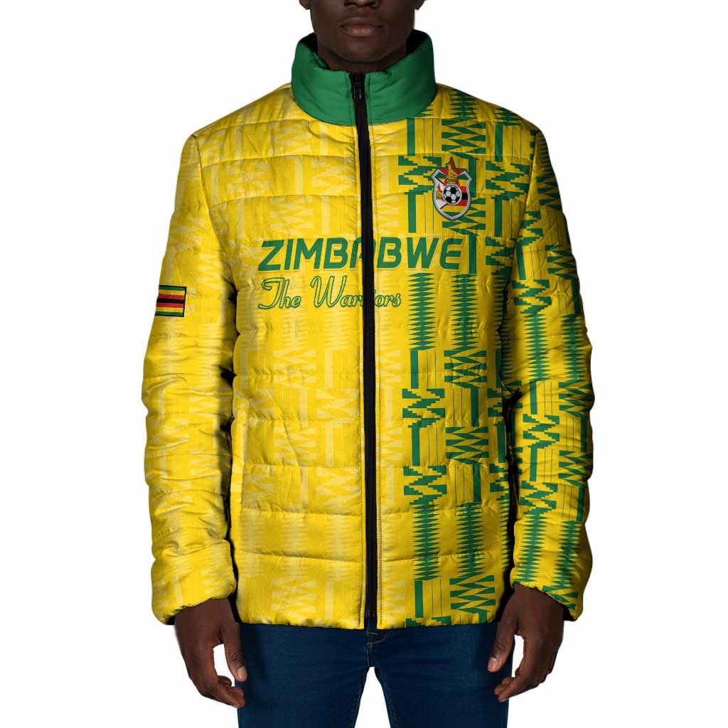 Custom Zimbabwe Football Padded Jacket Come On Warriors - Kente Pattern - African Pride