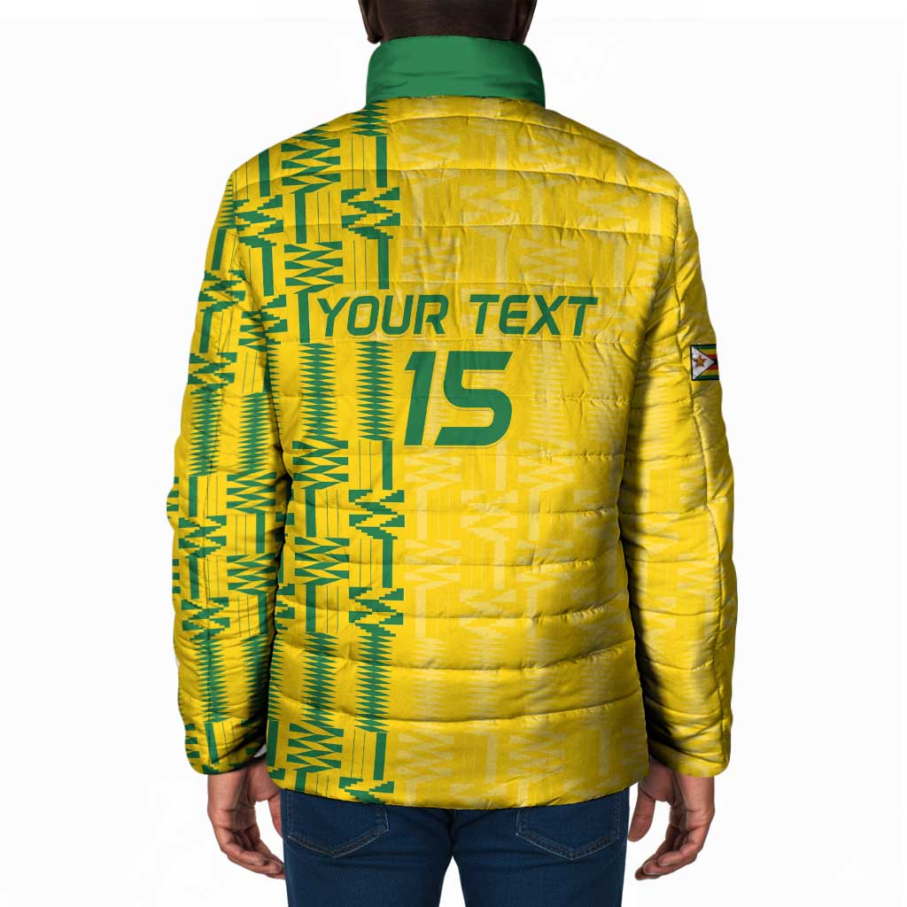 Custom Zimbabwe Football Padded Jacket Come On Warriors - Kente Pattern - African Pride