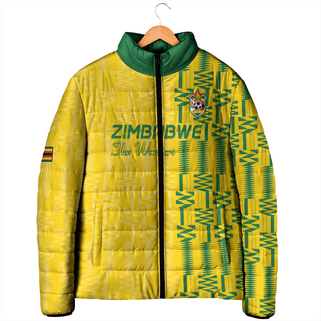 Custom Zimbabwe Football Padded Jacket Come On Warriors - Kente Pattern - African Pride