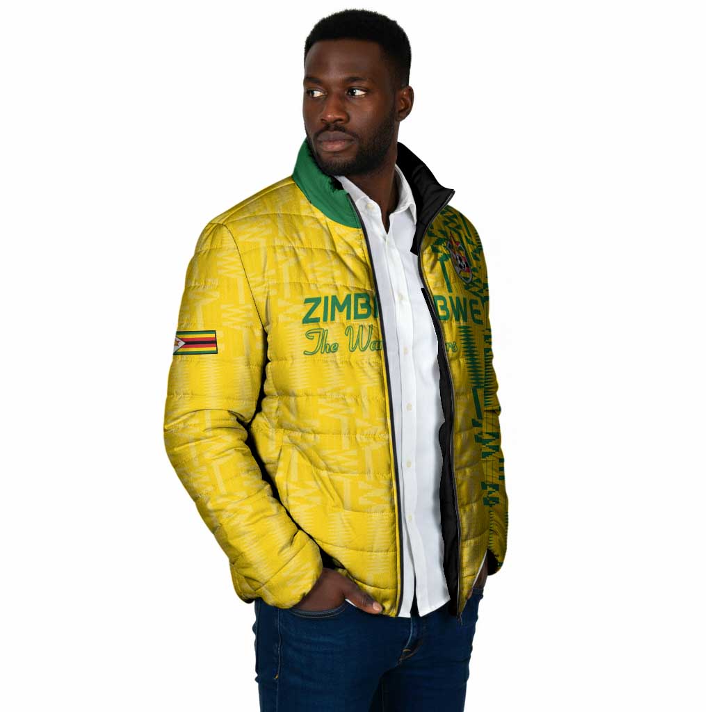 Custom Zimbabwe Football Padded Jacket Come On Warriors - Kente Pattern - African Pride