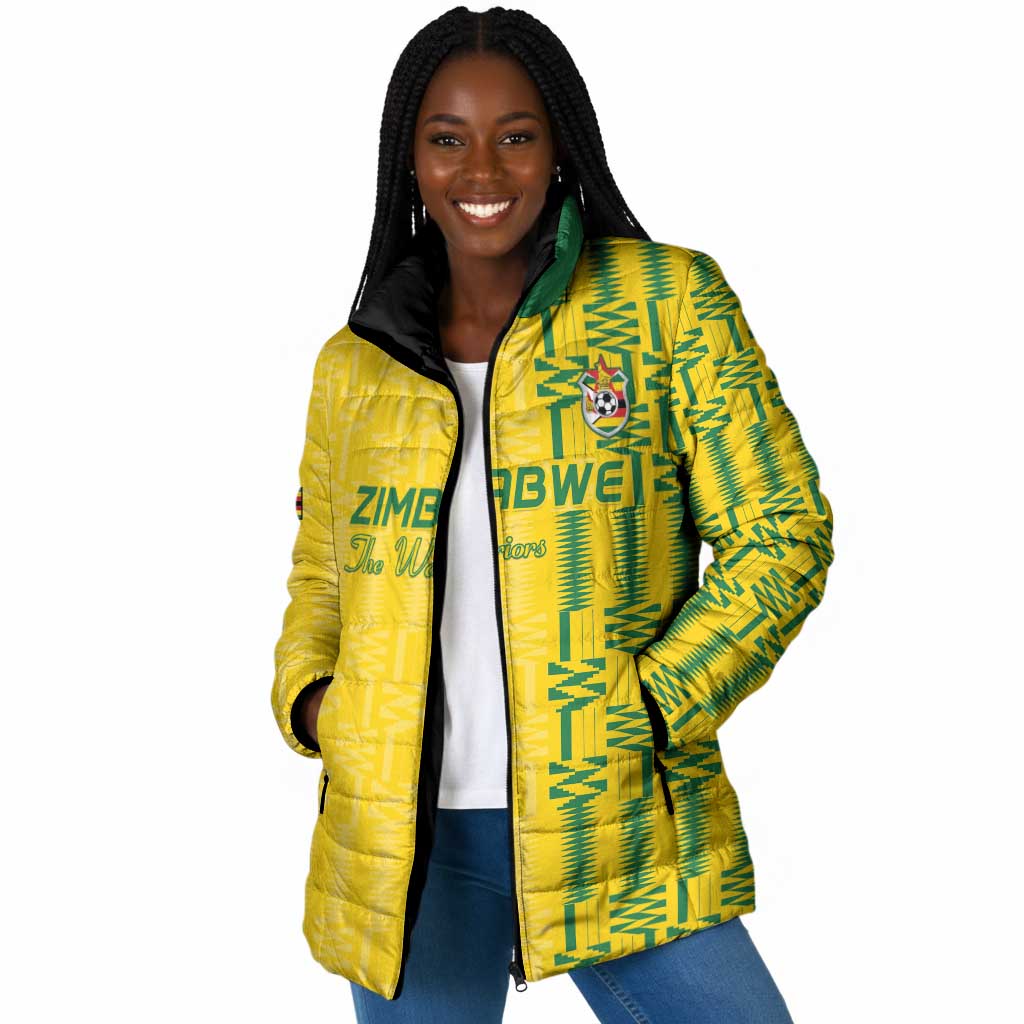 Custom Zimbabwe Football Padded Jacket Come On Warriors - Kente Pattern - African Pride